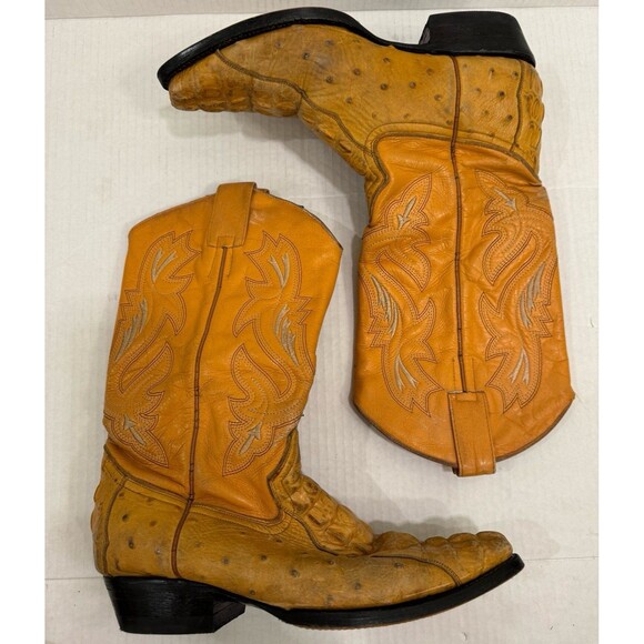Vintage Jar Tan Full Quill Ostrich Mens Womens Leather Cowboy Boots size 9 - Picture 2 of 7
